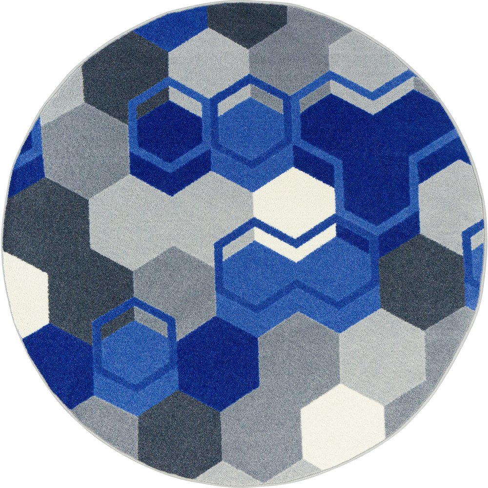 Kid Essentials Team Up 7'7" Round Area Rug in Color Blue. Picture 1
