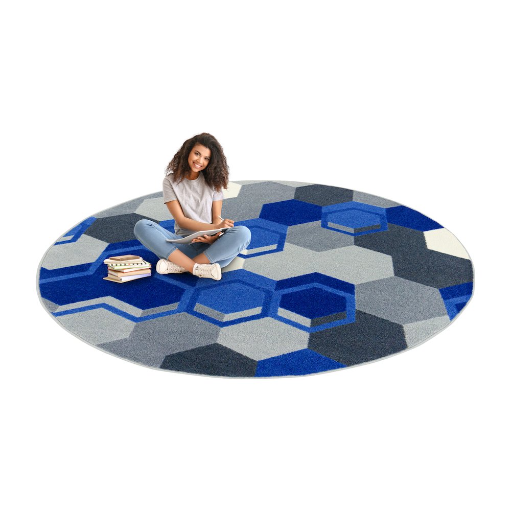 Kid Essentials Team Up 7'7" Round Area Rug in Color Blue. Picture 4