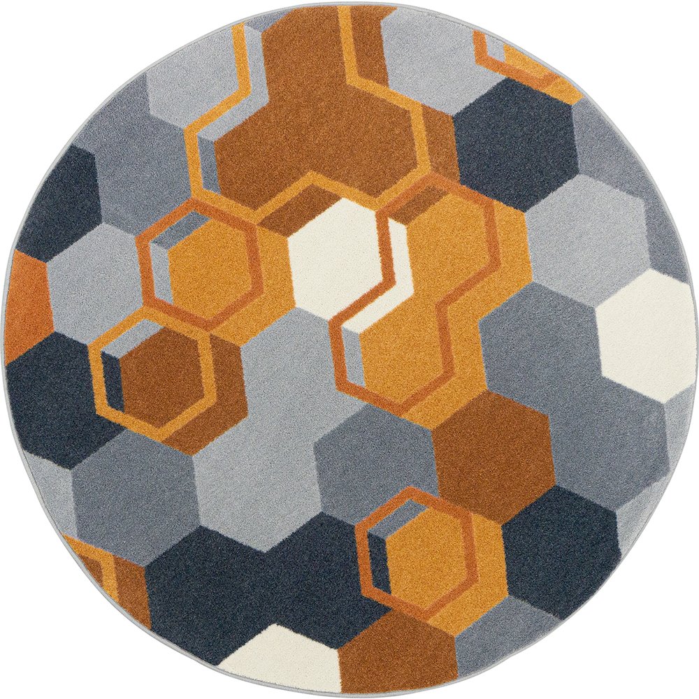 Kid Essentials Team Up 7'7" Round Area Rug in Color Orange. Picture 1