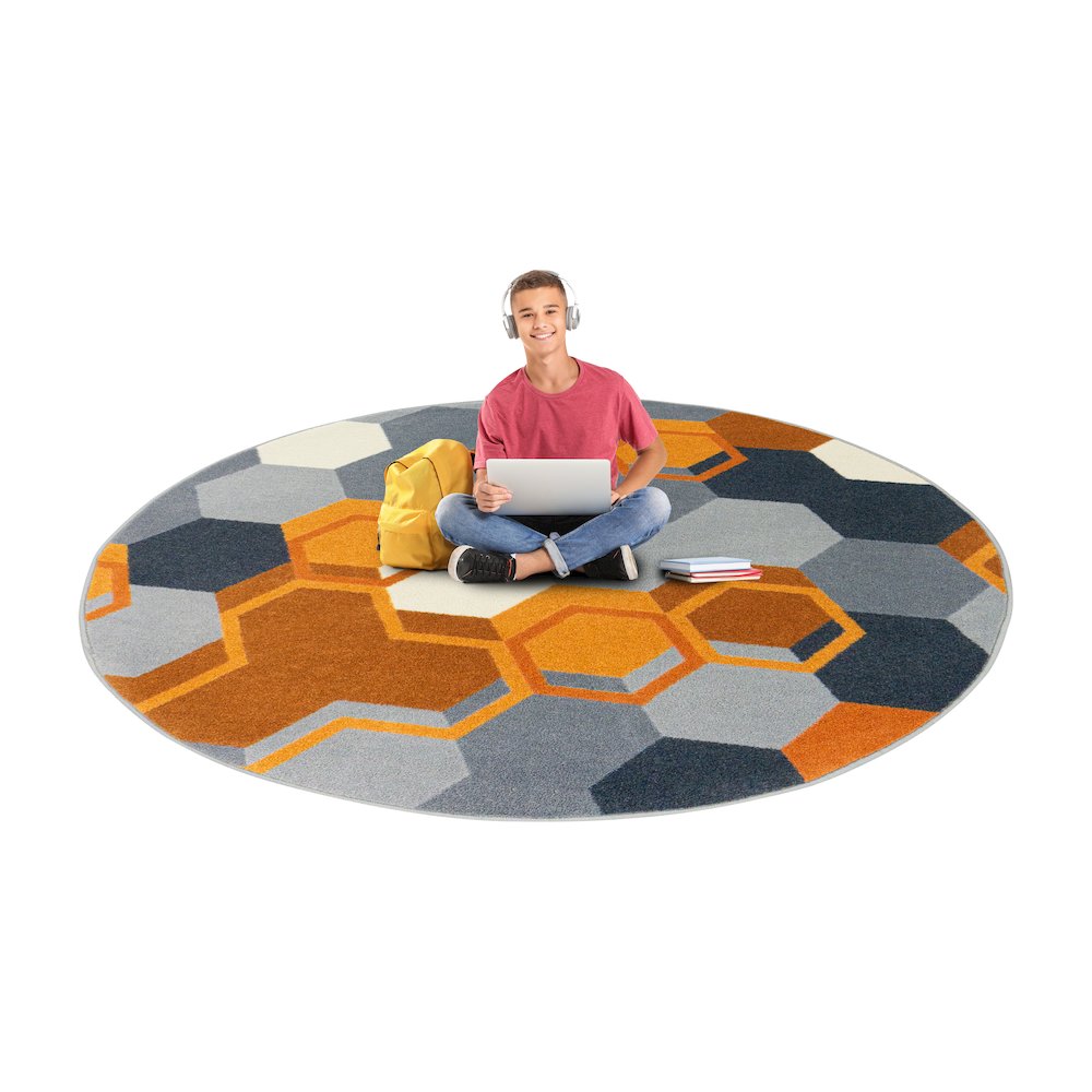 Kid Essentials Team Up 7'7" Round Area Rug in Color Orange. Picture 3