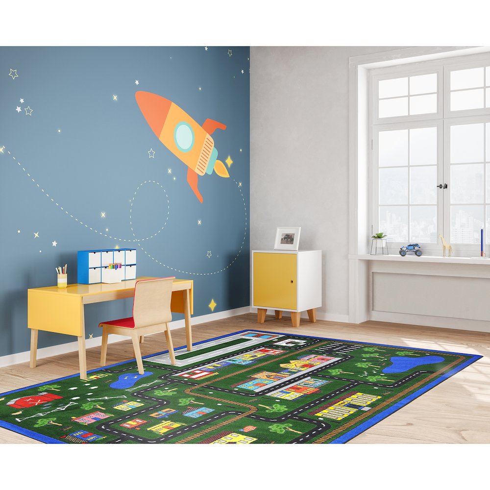 Kid Essentials Tiny Town 7'8" x 10'9" Area Rug in Color Multi. Picture 2