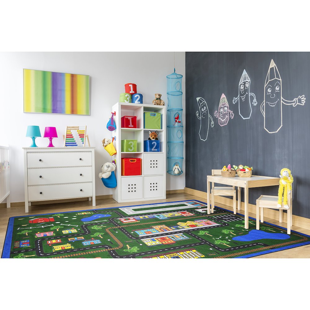 Kid Essentials Tiny Town 7'8" x 10'9" Area Rug in Color Multi. Picture 3