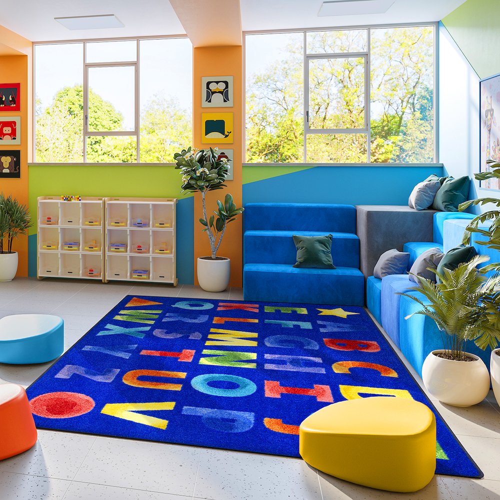 Kid Essentials Watercolor Alphabet 7'8" x 10'9" Area Rug in Color Rainbow. Picture 3