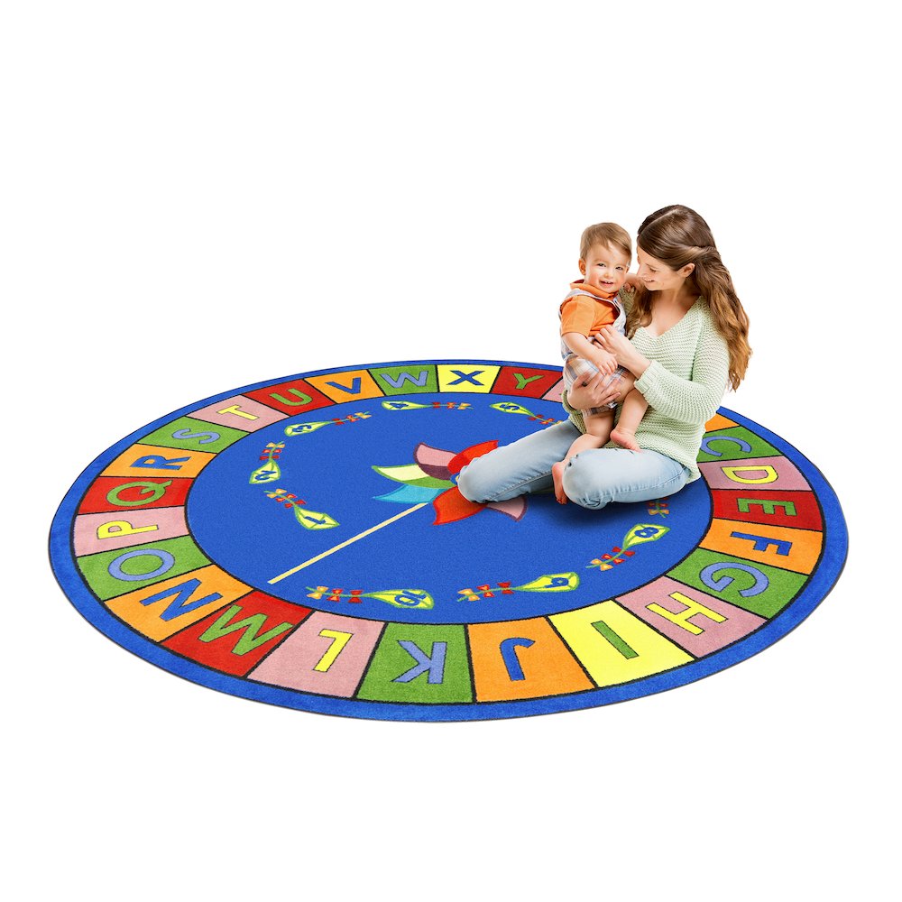 Kid Essentials Alphabet Pinwheel 13'2" Round Area Rug in Color Multi. Picture 2
