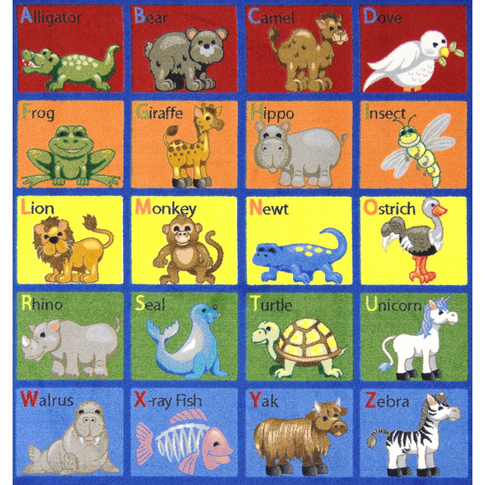 Kid Essentials Animal Phonics 7'7" Round Area Rug in Color Multi. Picture 2