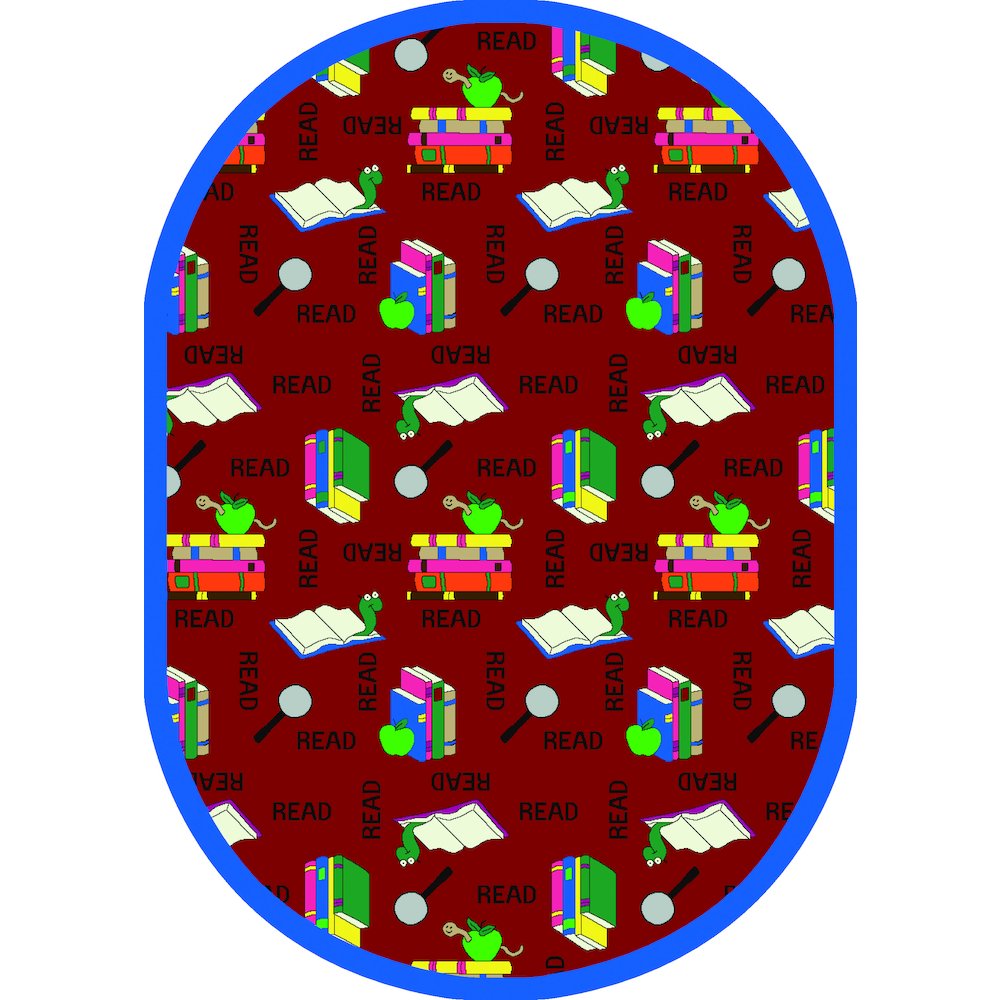 Kid Essentials Bookworm 10'9" x 13'2" Oval Area Rug in Color Red. Picture 1
