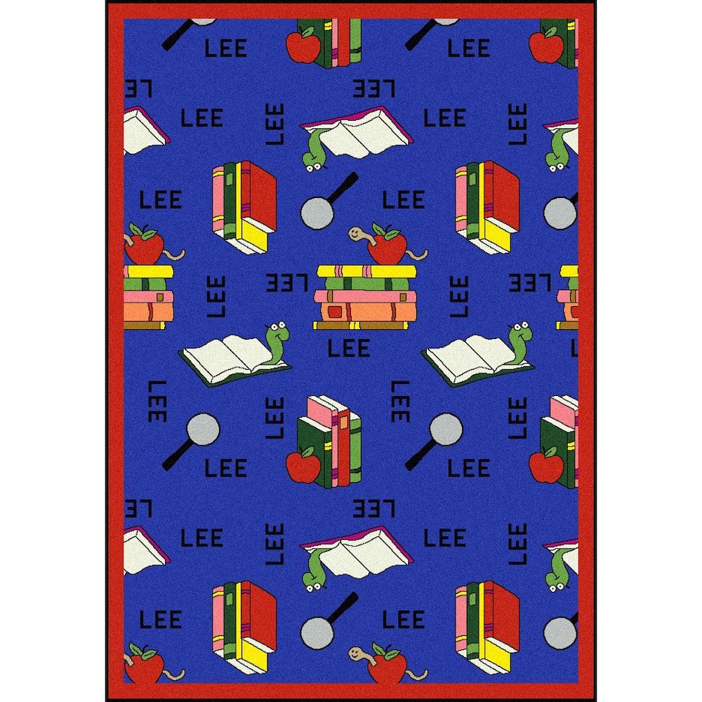 Kid Essentials Bookworm (Spanish) 7'8" x 10'9" Area Rug in Color Blue. Picture 1