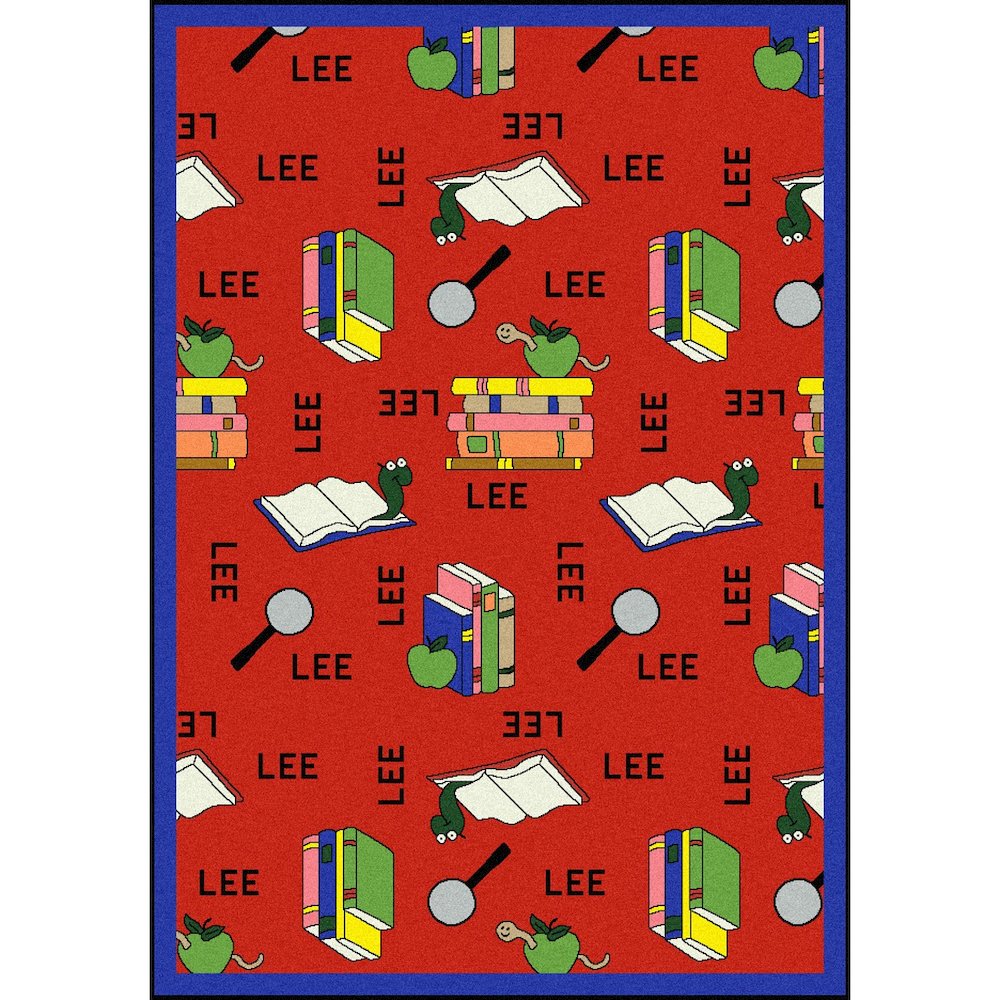 Kid Essentials Bookworm (Spanish) 7'8" x 10'9" Area Rug in Color Red. Picture 1