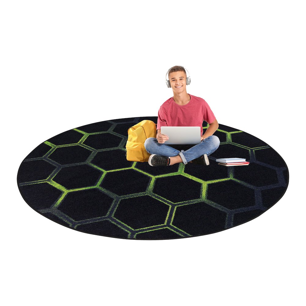 Kid Essentials Breakout 13'2" Round Area Rug in Color Emerald. Picture 4