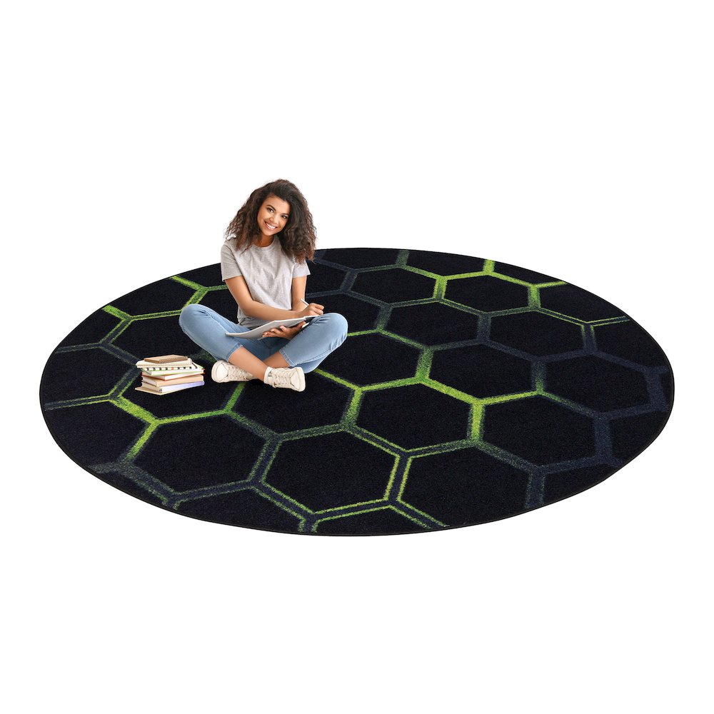 Kid Essentials Breakout 13'2" Round Area Rug in Color Emerald. Picture 5
