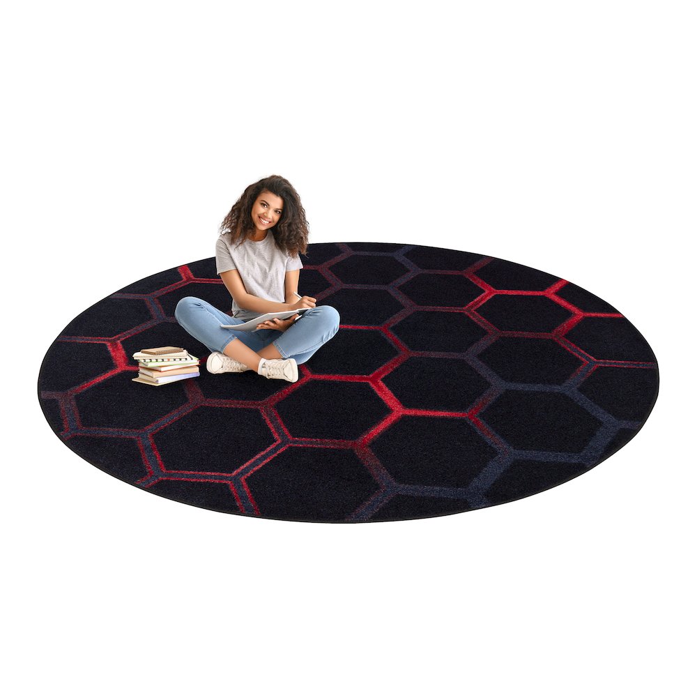 Kid Essentials Breakout 13'2" Round Area Rug in Color Ruby. Picture 5