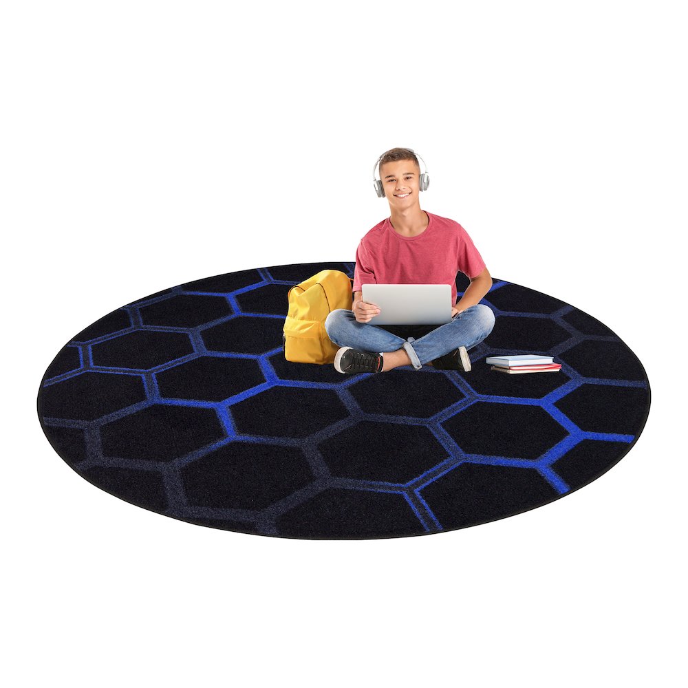 Kid Essentials Breakout 13'2" Round Area Rug in Color Sapphire. Picture 4