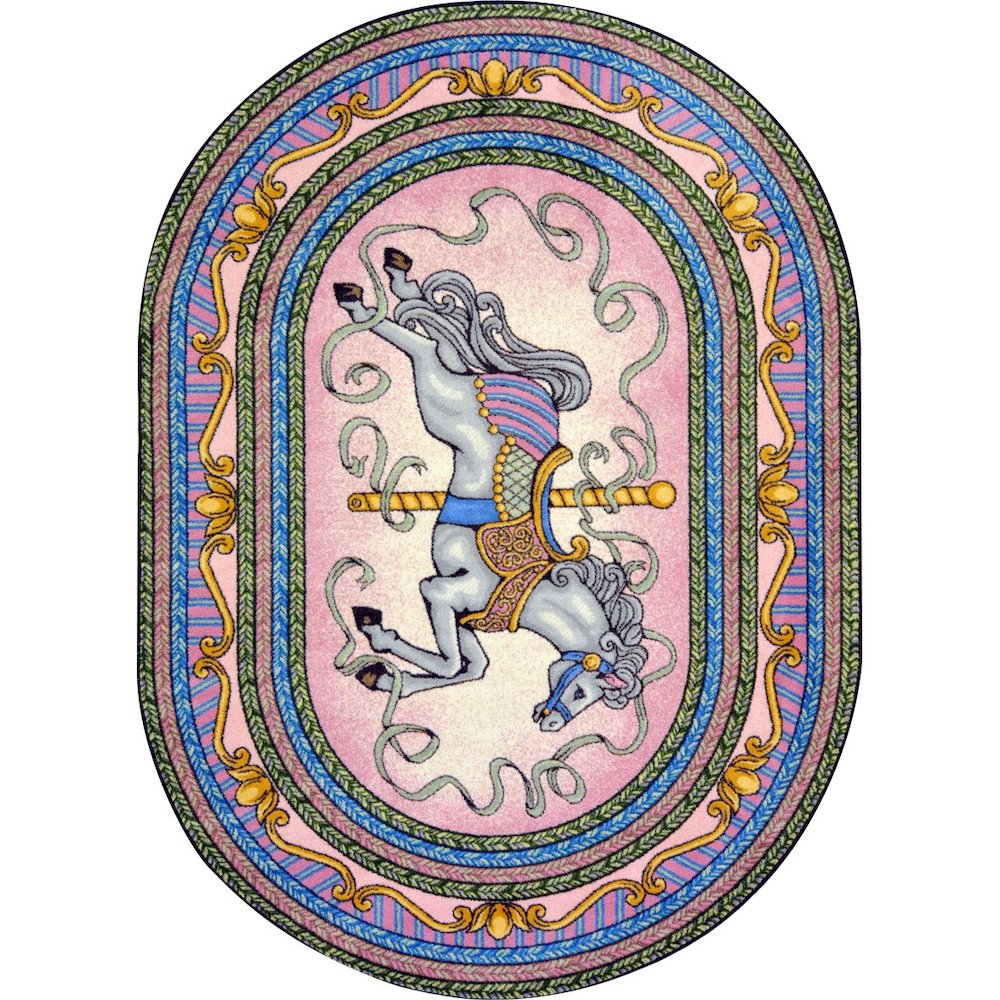 Kid Essentials Carousel 7'8" x 10'9" Oval Area Rug in Color Pink. Picture 1