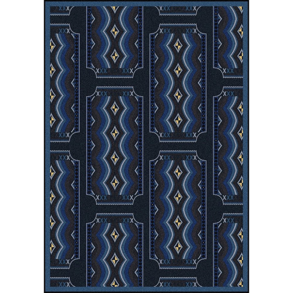 Any Day Matinee Deco Ticket 7'8" x 10'9" Area Rug in Color Blue. Picture 1