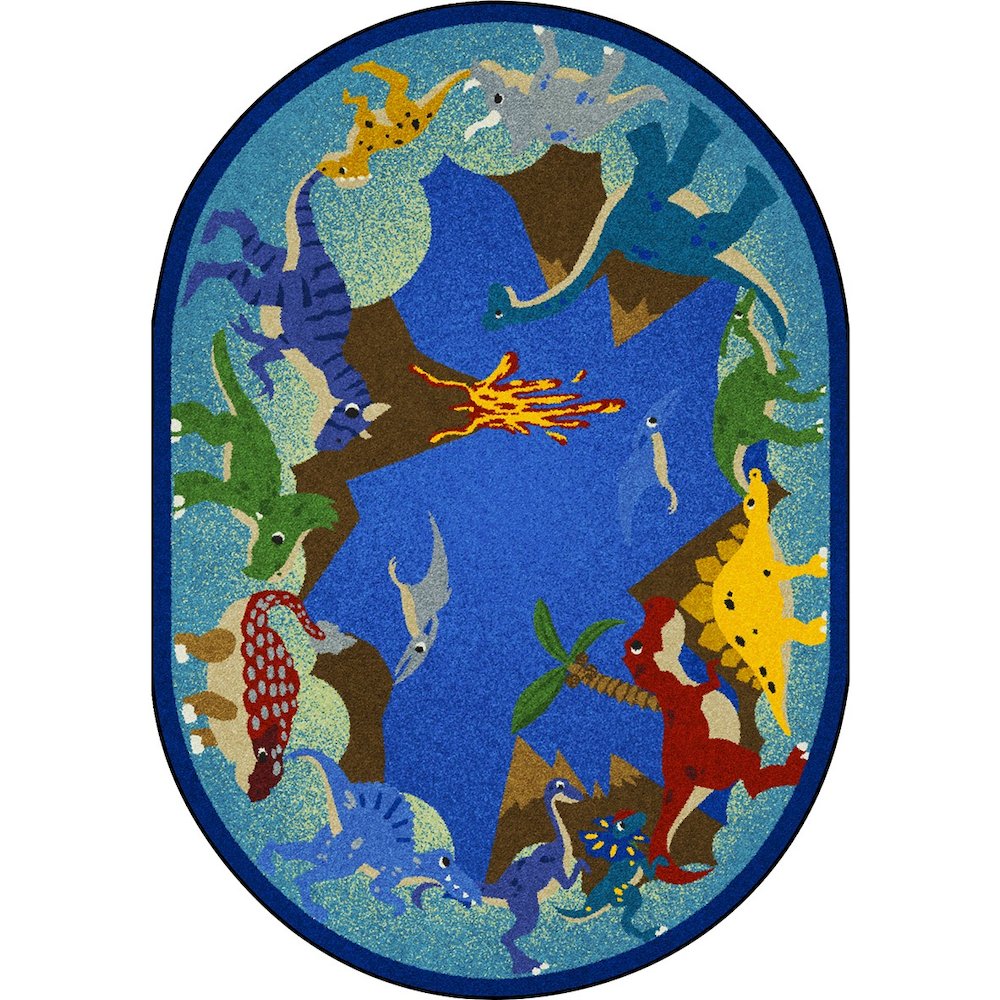 Kid Essentials Dino Parade 7'8" x 10'9" Oval Area Rug in Color Multi. Picture 1