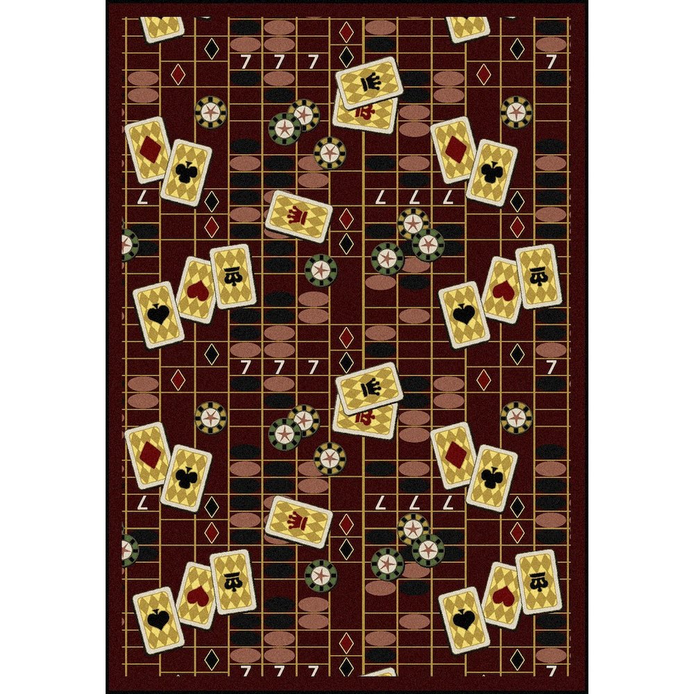 Games People Play Feeling Lucky 7'8" x 10'9" Area Rug in Color Burgundy. Picture 1