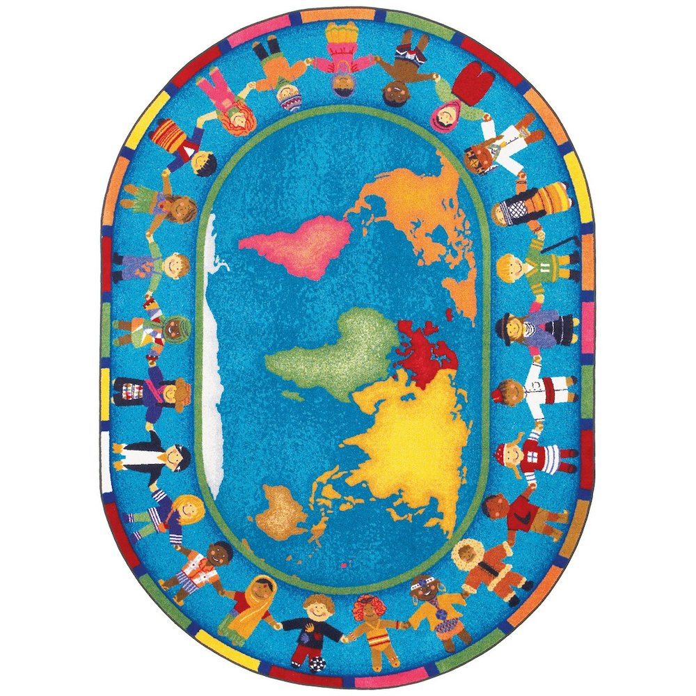 Kid Essentials Hands Around the World 10'9" x 13'2" Oval Area Rug in Color Multi. Picture 1