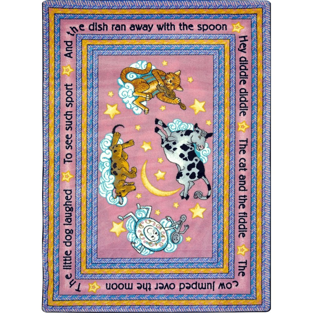 Kid Essentials Hey Diddle Diddle 7'8" x 10'9" Area Rug in Color Pink. Picture 1