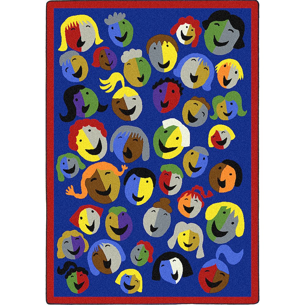 Kid Essentials Joyful Faces 7'8" x 10'9" Area Rug in Color Blue. Picture 1