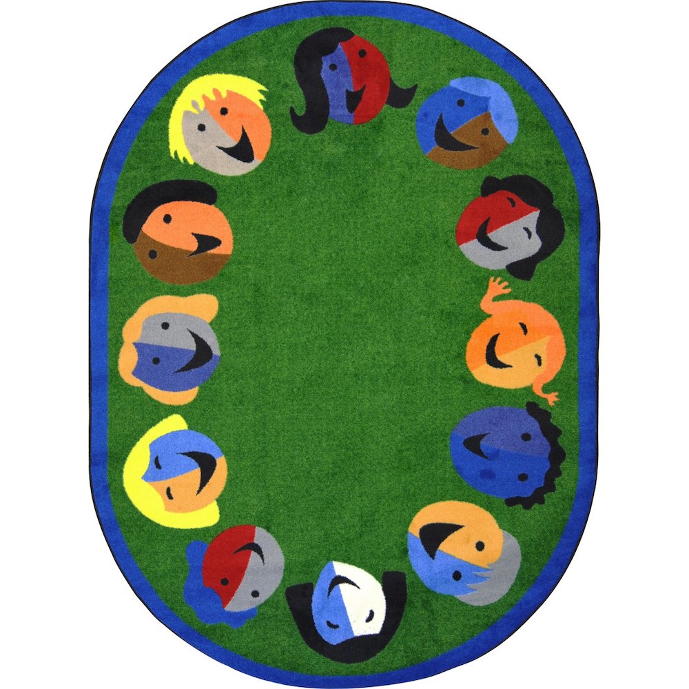Kid Essentials Joyful Faces 10'9" x 13'2" Oval Area Rug in Color Green. Picture 1