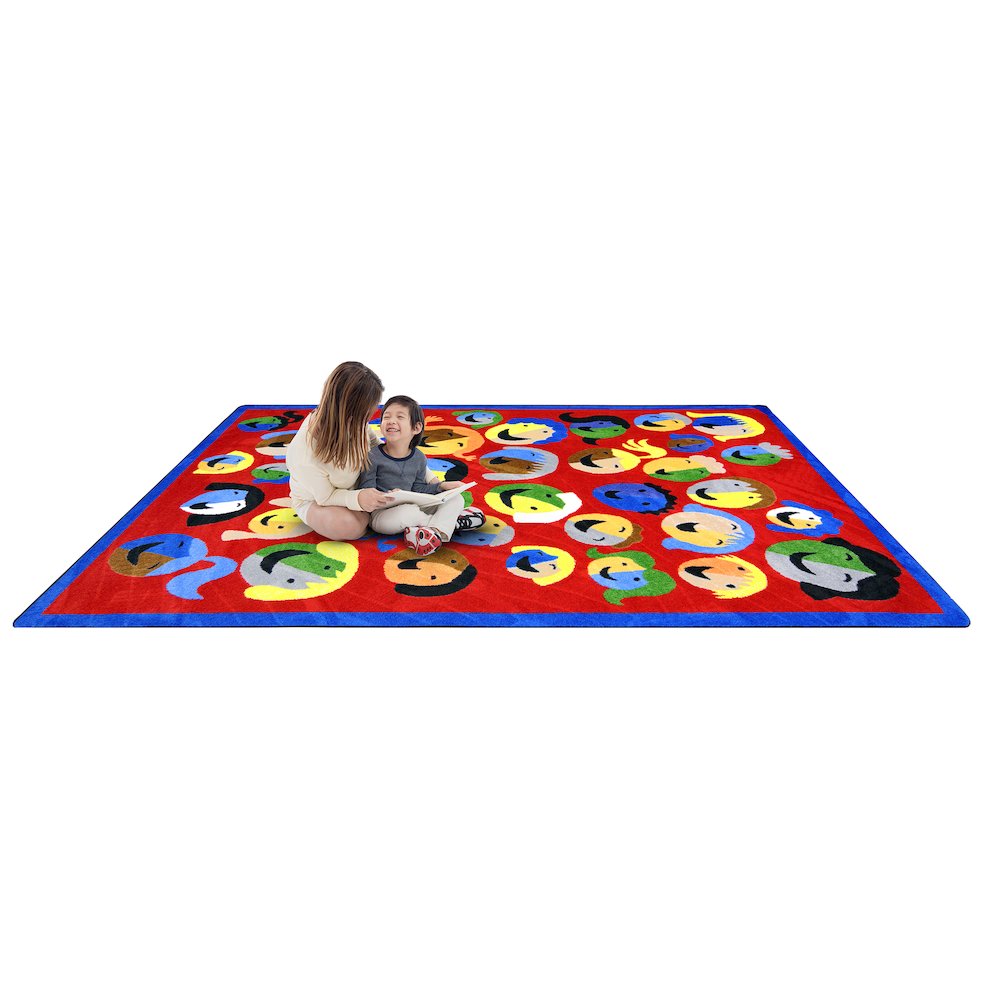 Kid Essentials Joyful Faces 7'8" x 10'9" Area Rug in Color Red. Picture 2