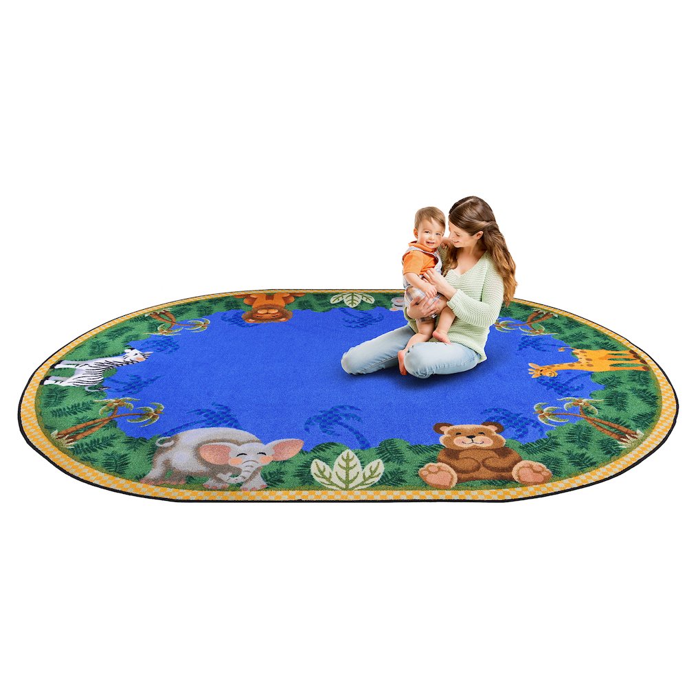 Kid Essentials Jungle Friends 7'8" x 10'9" Oval Area Rug in Color Multi. Picture 2