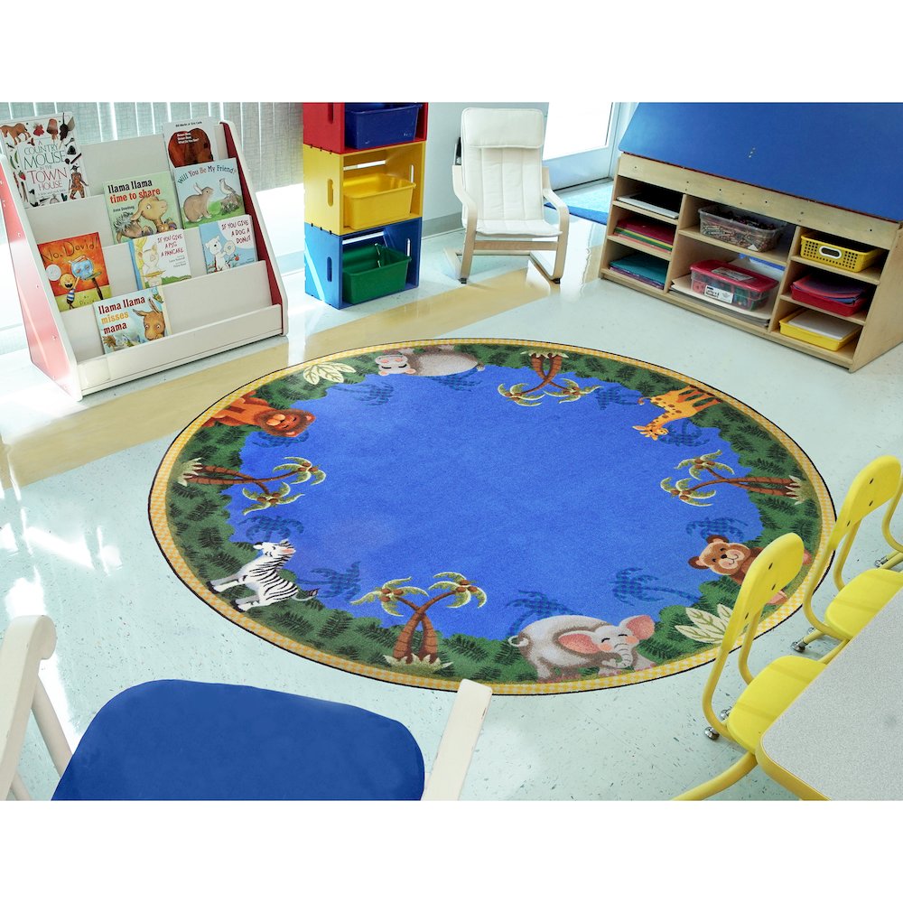 Kid Essentials Jungle Friends 13'2" Round Area Rug in Color Multi. Picture 3