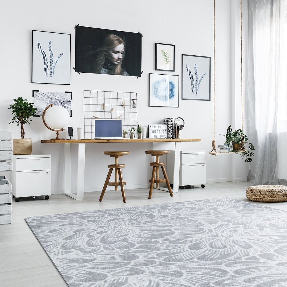 First Take New Bloom 7'8" x 10'9" Area Rug in Color Sterling. Picture 3