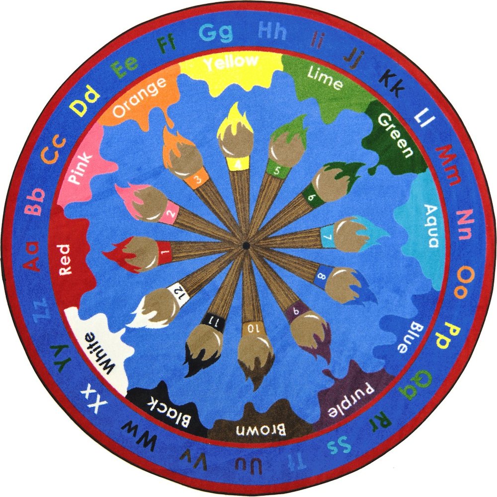 Kid Essentials Paint & Learn 13'2" Round Area Rug in Color Multi. Picture 1