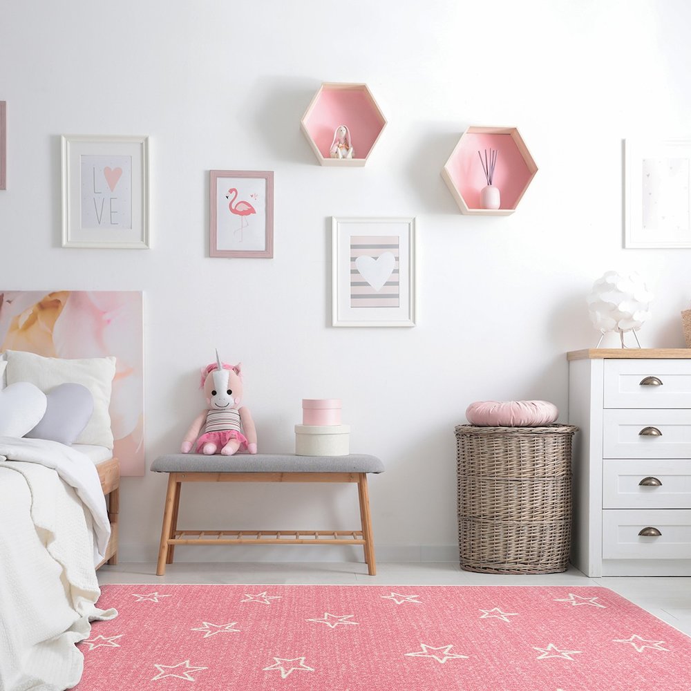 Claremont Kids Shine On 7'8" x 10'9" Area Rug in Color Blush. Picture 3