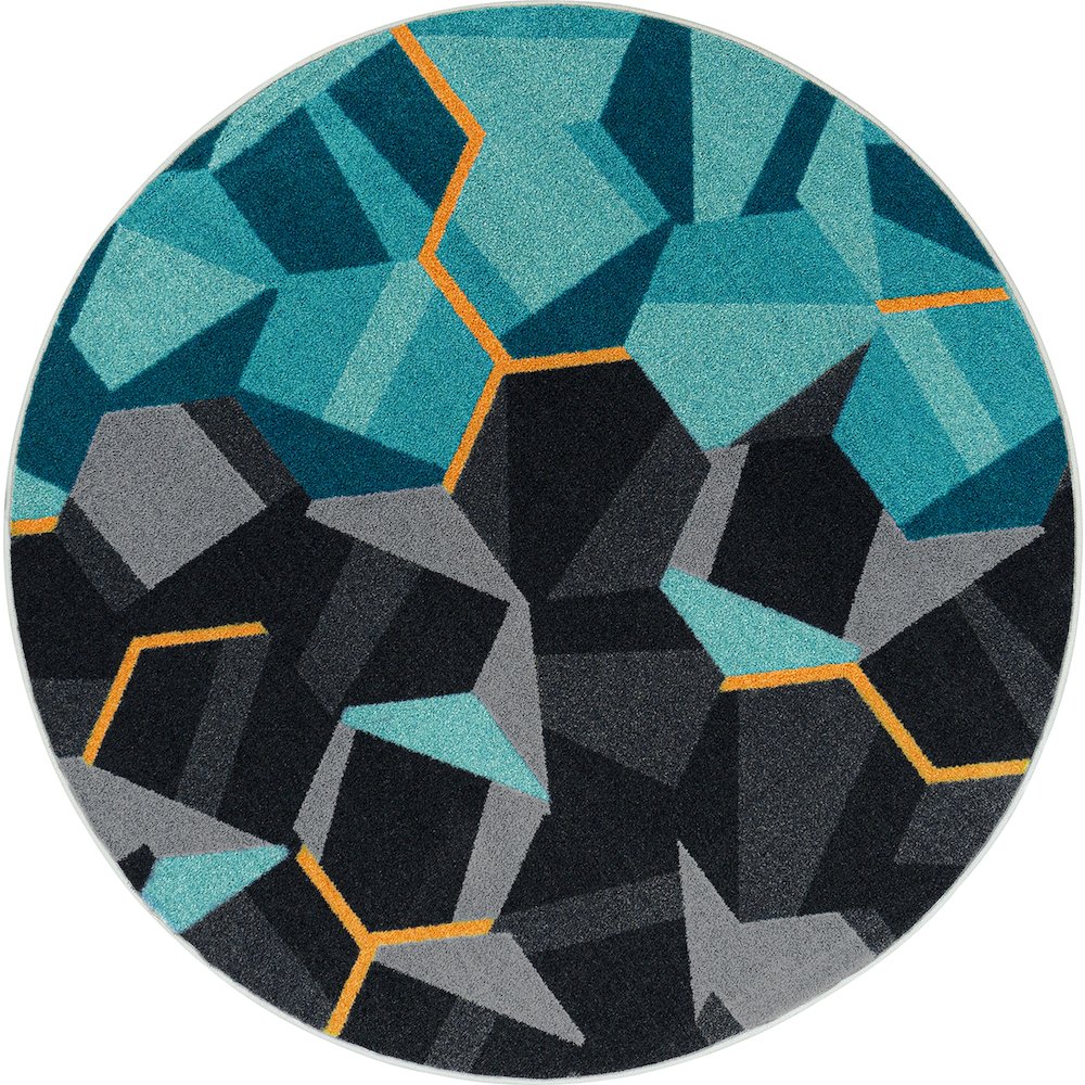 Kid Essentials Stealth 13'2" Round Area Rug in Color Teal. Picture 1