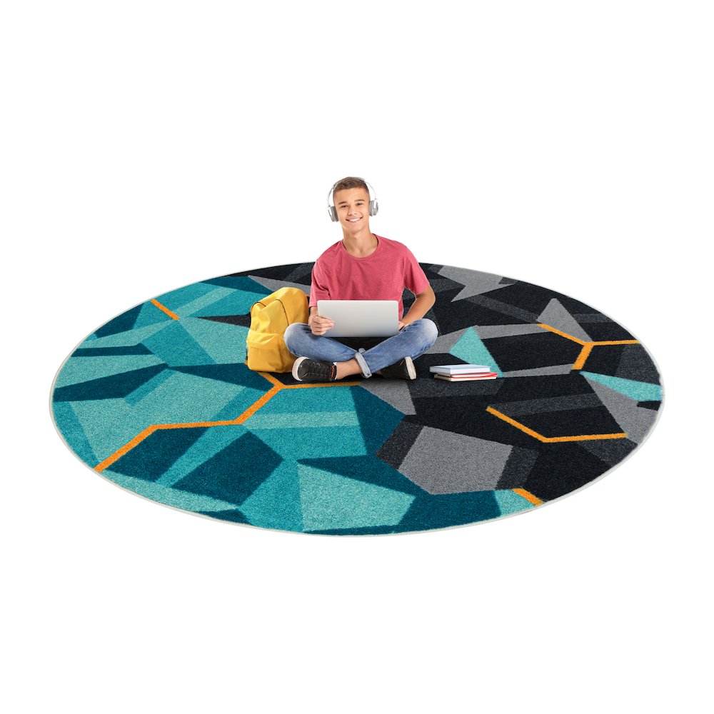 Kid Essentials Stealth 13'2" Round Area Rug in Color Teal. Picture 3