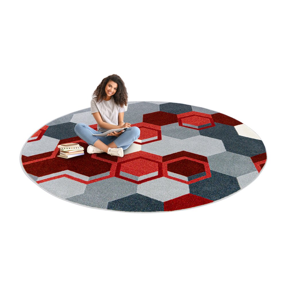 Kid Essentials Team Up 13'2" Round Area Rug in Color Red. Picture 4