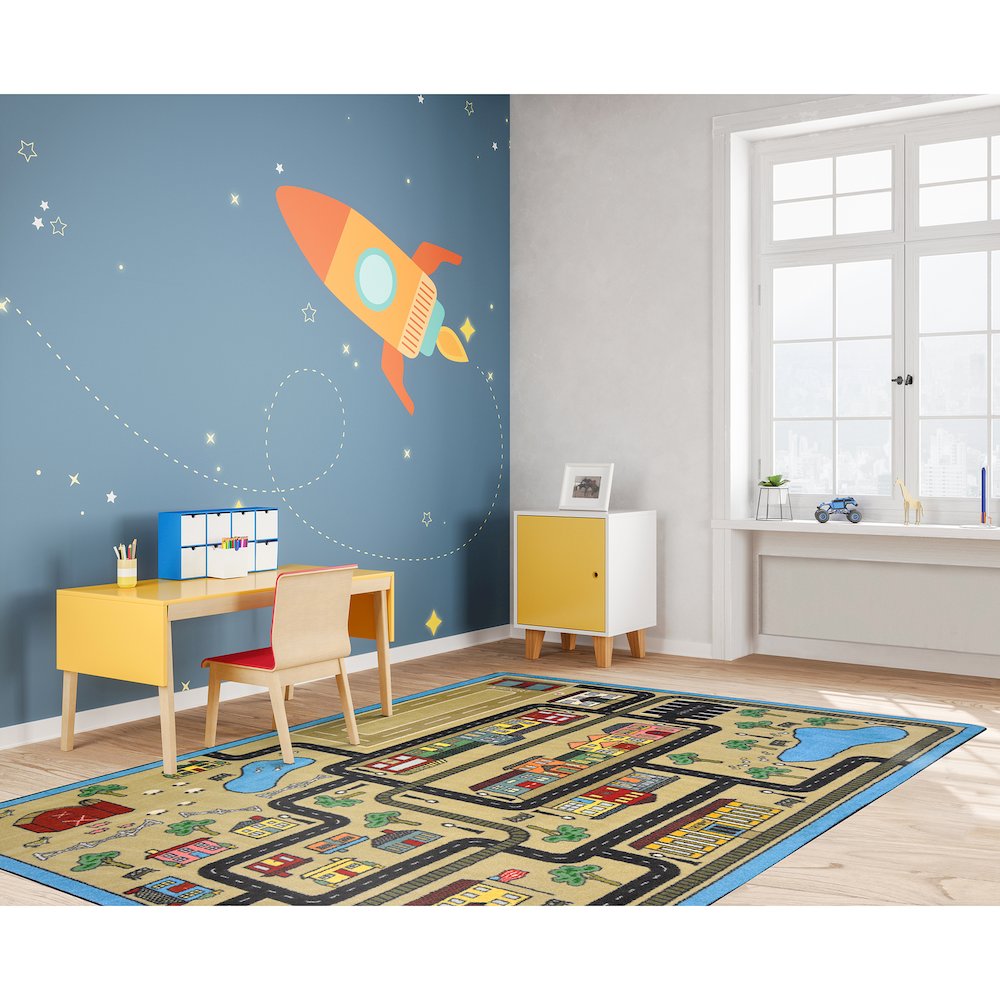 Kid Essentials Tiny Town 10'9" x 13'2" Area Rug in Color Sandstone. Picture 2