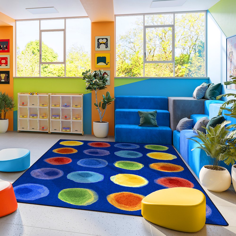 Kid Essentials Watercolor Spots 10'9" x 13'2" Area Rug in Color Rainbow. Picture 3