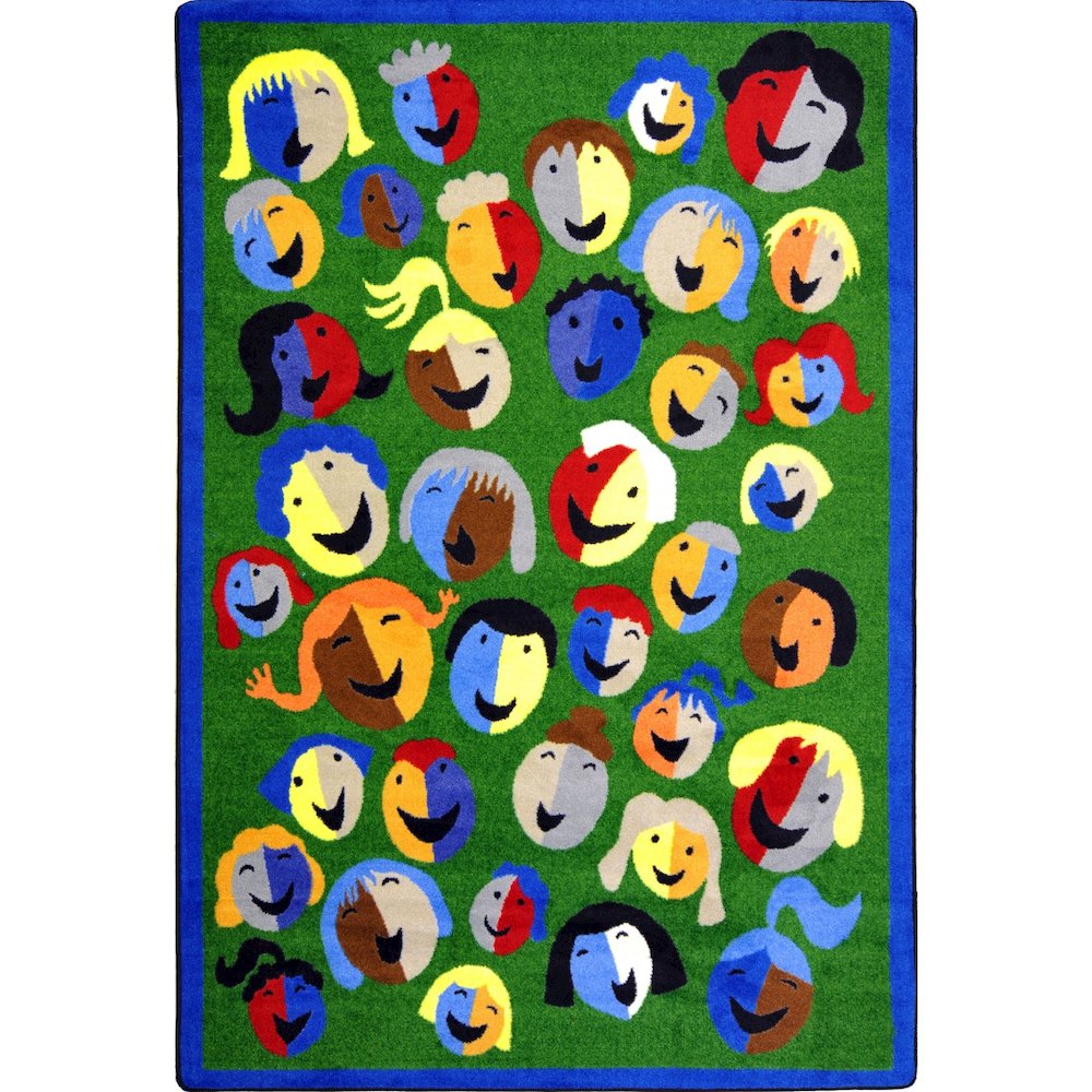 Kid Essentials Joyful Faces 10'9" x 13'2" Area Rug in Color Green. Picture 1