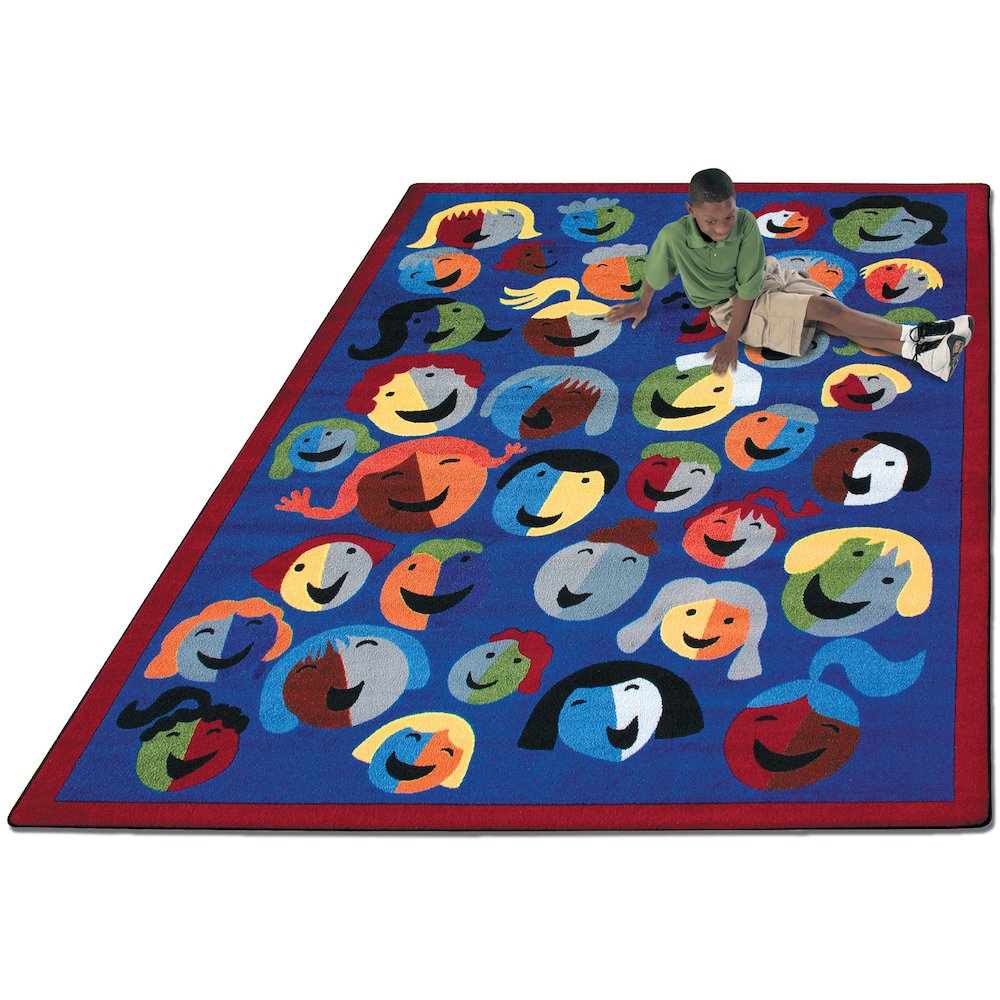 Kid Essentials Joyful Faces 10'9" x 13'2" Area Rug in Color Blue. Picture 2