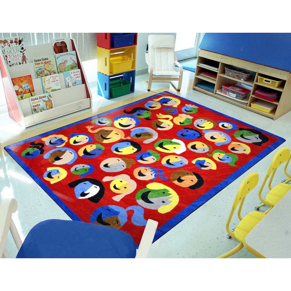Kid Essentials Joyful Faces 10'9" x 13'2" Area Rug in Color Red. Picture 3