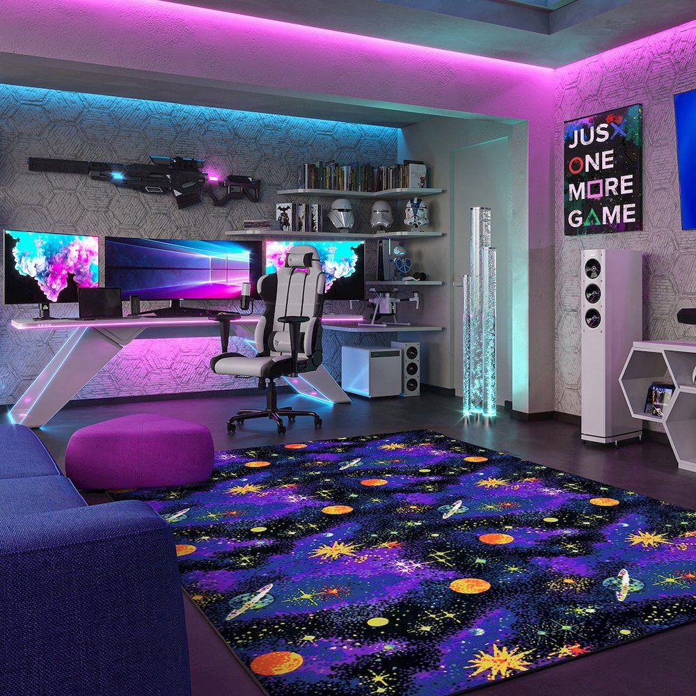Neon Lights Space Explorer 12' x 6' Area Rug in Color Fluorescent. Picture 2