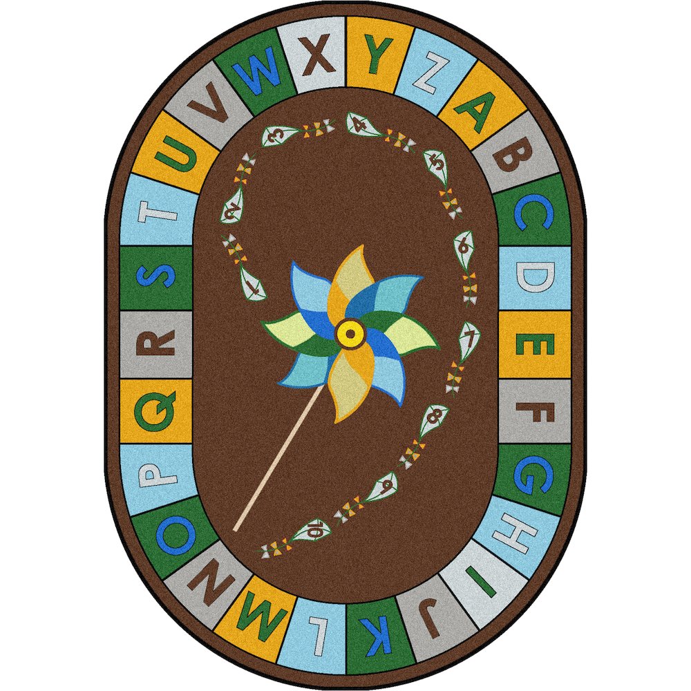 Kid Essentials Alphabet Pinwheel 13'2" Round Area Rug in Color Earthtone. Picture 1