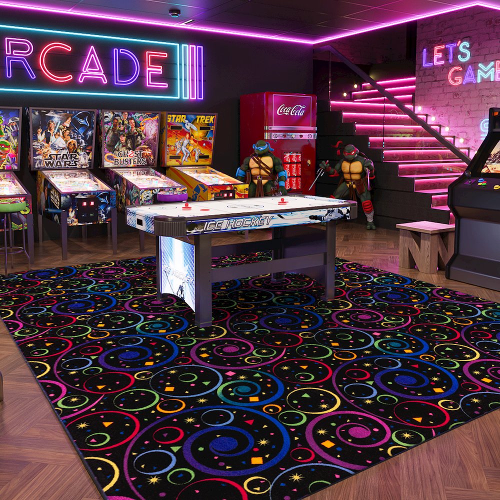 Neon Lights Fun and Games 12' x 12' Area Rug in Color Fluorescent. Picture 3