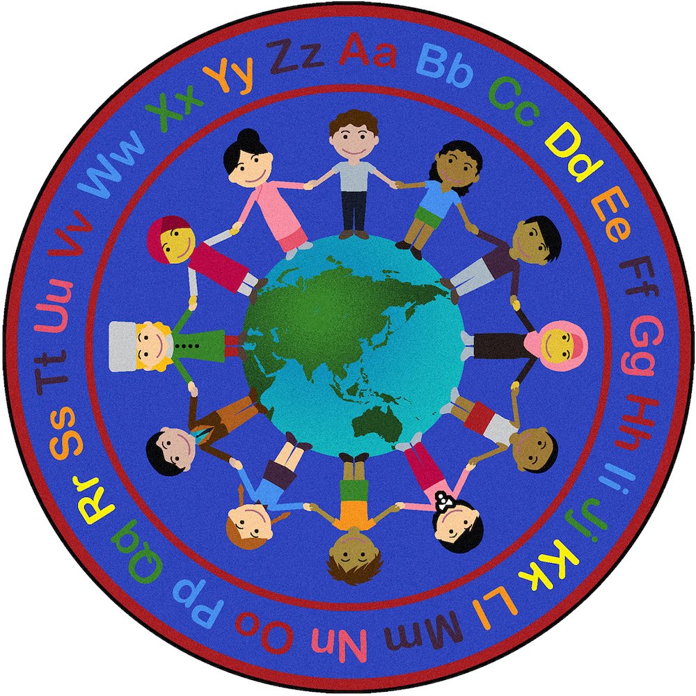 Kid Essentials A World of Friends 7'7" Round Area Rug in Color Multi. Picture 1