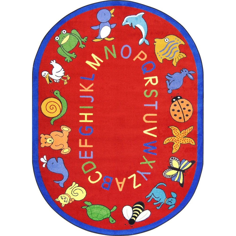 Kid Essentials ABC Animals 5'4" x 7'8" Oval Area Rug in Color Red. Picture 1