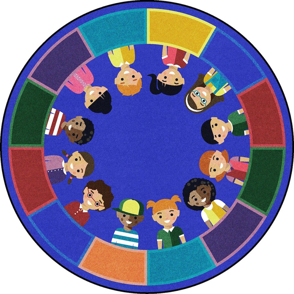 Kid Essentials All of Us Together 7'7" Round Area Rug in Color Multi. Picture 1