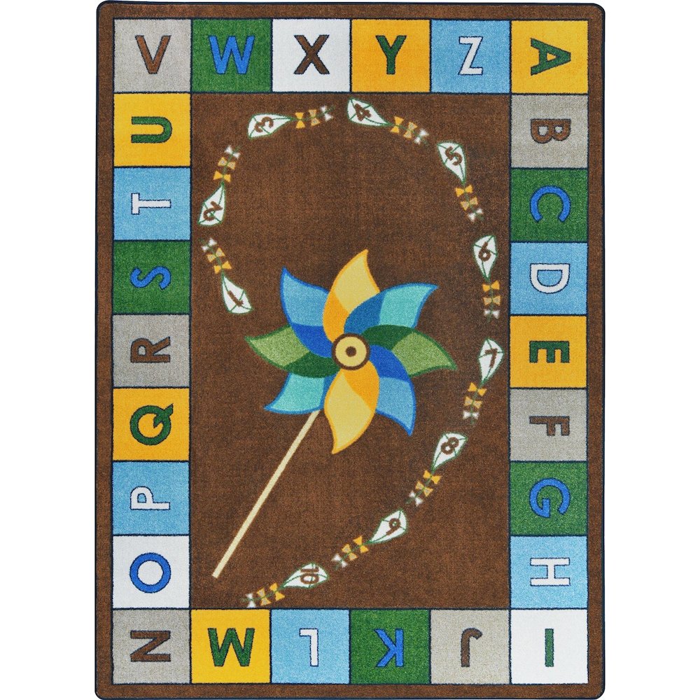 Kid Essentials Alphabet Pinwheel 5'4" x 7'8" Area Rug in Color Earthtone. Picture 1