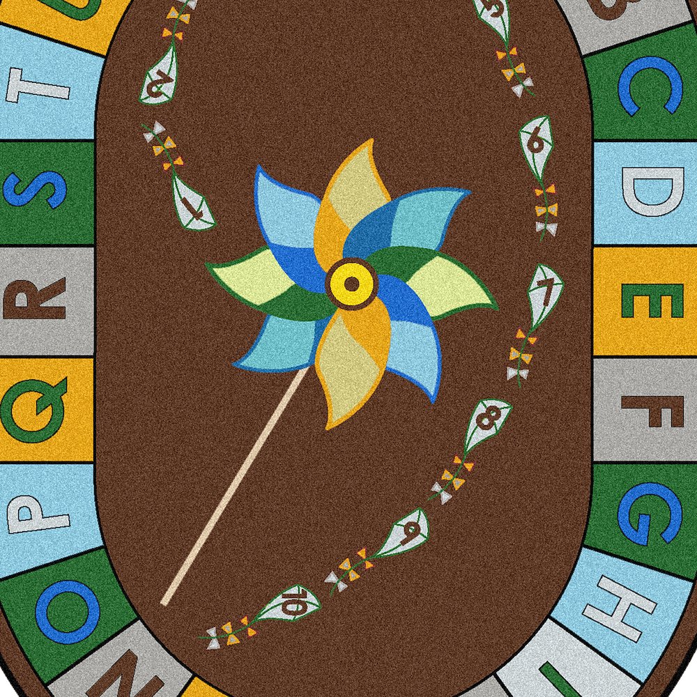 Kid Essentials Alphabet Pinwheel 5'4" x 7'8" Oval Area Rug in Color Earthtone. Picture 2