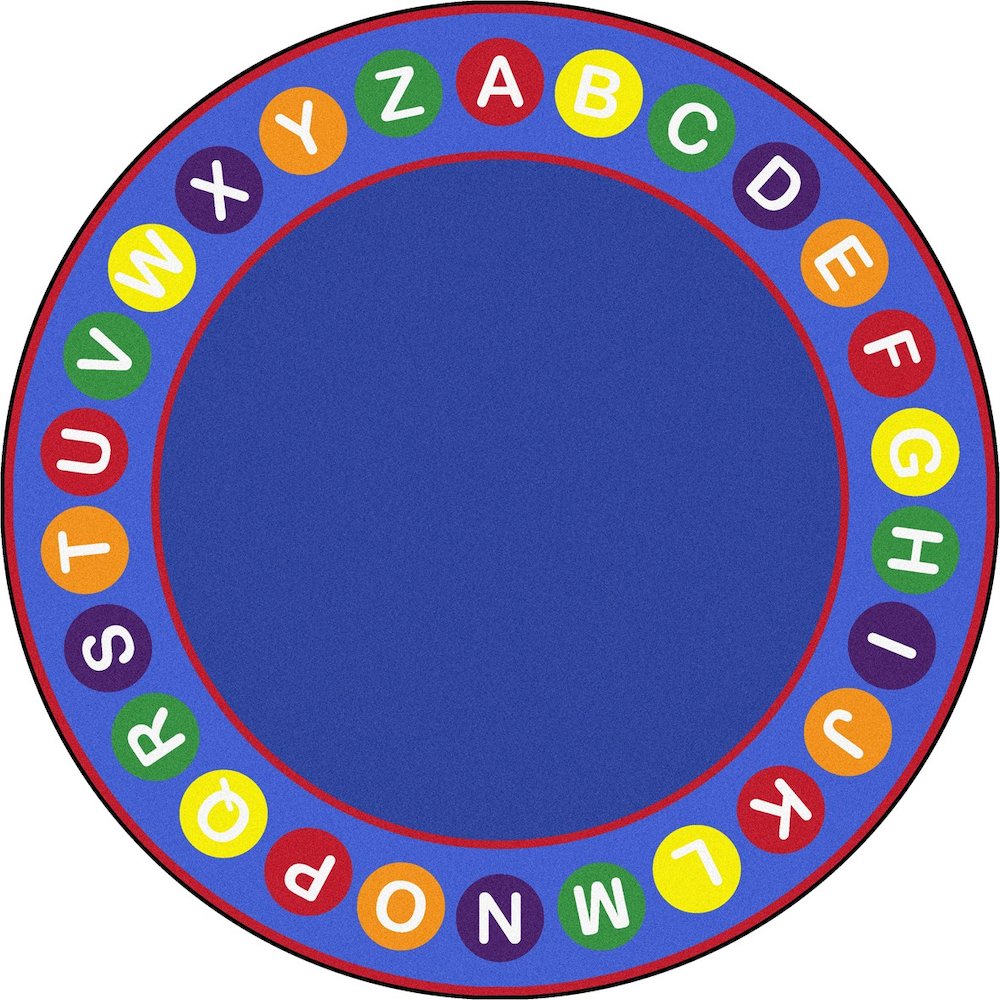 Kid Essentials Alphabet Spots 7'7" Round Area Rug in Color Multi. Picture 1
