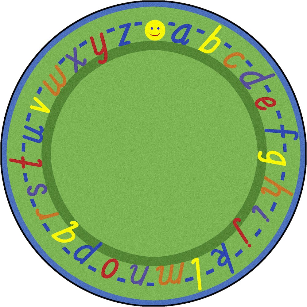 Kid Essentials AlphaScript 7'7" Round Area Rug in Color Green. Picture 1