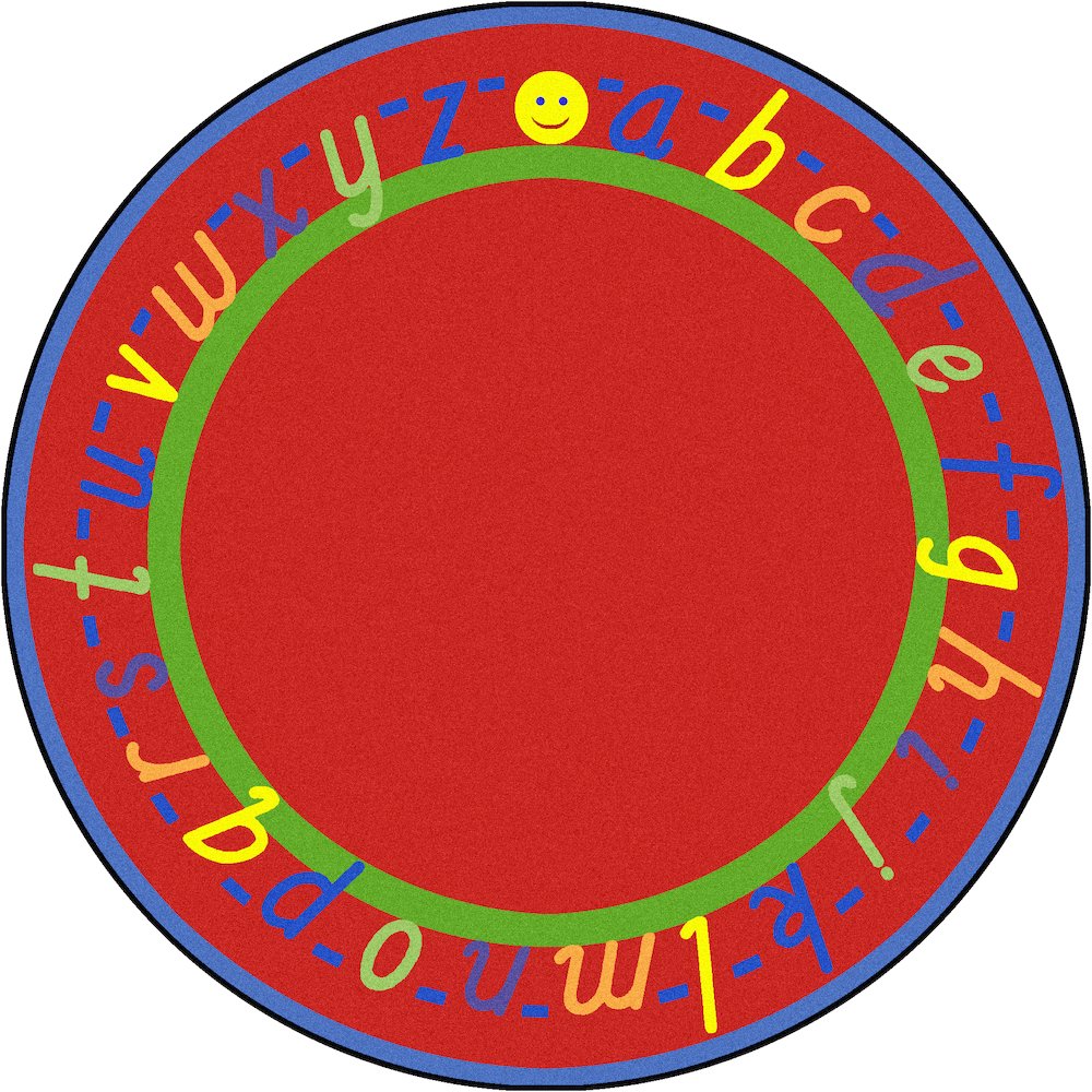 Kid Essentials AlphaScript 7'7" Round Area Rug in Color Red. Picture 1