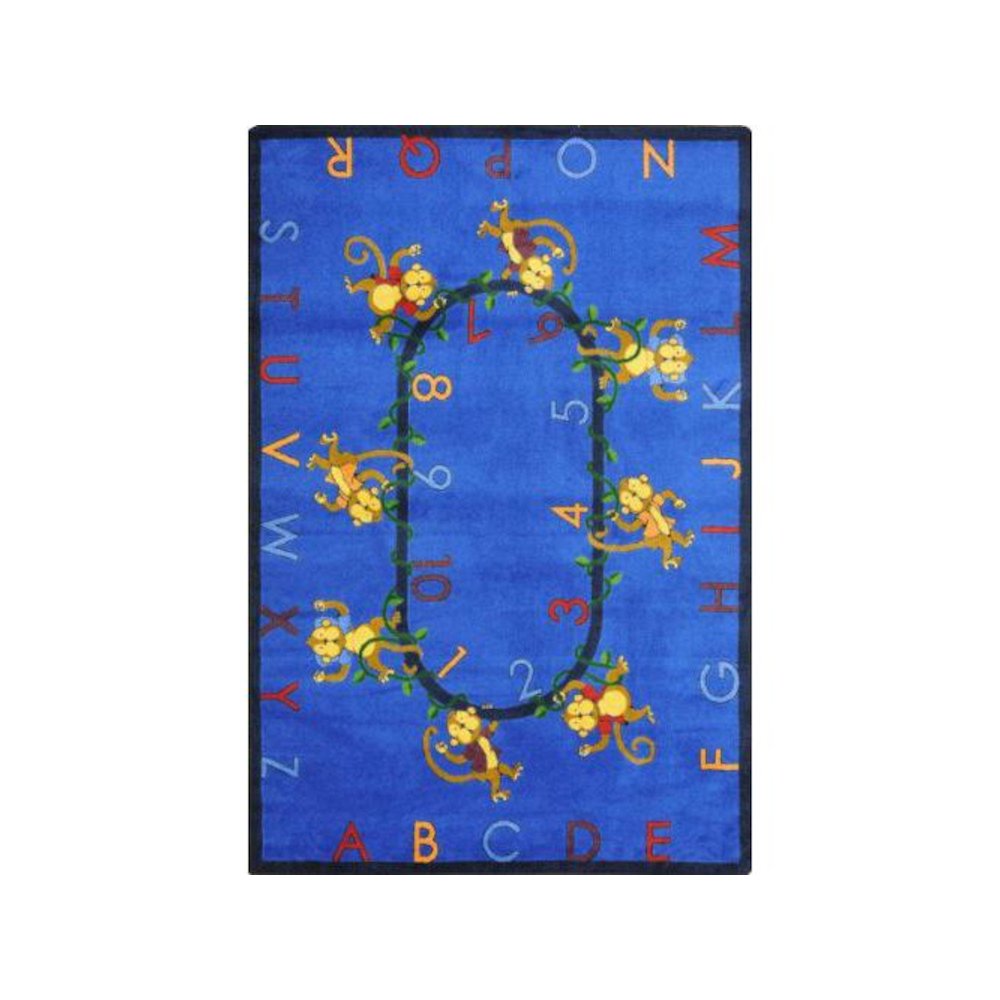 Kid Essentials Monkey Business 13'2" Round Area Rug in Color Blue. Picture 1